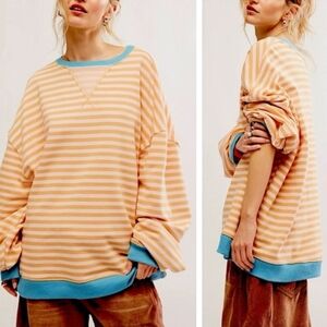 Free People We The Free Classic Stripped Oversized Crewneck Size XL NEW
